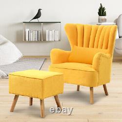 Vintage Upholstered Armchair Wing Back Fireside Sofa Chair with Cushion Footstool