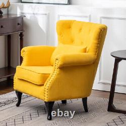 Vintage Upholstered Fabric Button Armchair Queen Anne Studs Chair Sofa Fireside