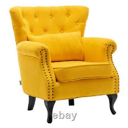 Vintage Upholstered Fabric Button Armchair Queen Anne Studs Chair Sofa Fireside