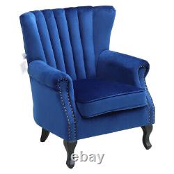 Vintage Velvet Armchair Tub Chair Sofa Lounge Fireside Stud Nailhead Wing Back