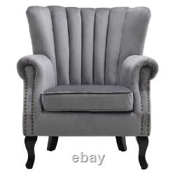 Vintage Velvet Armchair Tufted Back Fireside Sofa Leisure Accent Chair Home Cafe