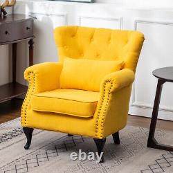 Vintage Velvet Fabric Armchair Button Nailhead Wing Back Tub Chair Fireside Sofa
