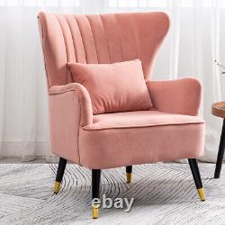 Vintage Velvet Upholstered Armchair Sofa Chair Wing Back Living Room Fireside