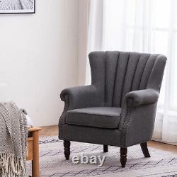 Vintage Wind Back Armchair Upholstered Linen Living Room Bedroom Fireside Chair
