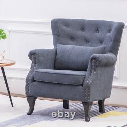 Vintage Wing Back Armchair Fabric Upholstered Fireside Sofa Chair Wooden Legs