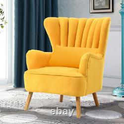 Vintage Wing Back Armchair Fabric Upholstered Sofa Chair Living Room Fireside