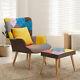 Vintage Wing Back Armchair &footstool Fabric Accent Fireside Chair Withwood Legs