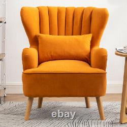 Vintage Wing Back Armchair & Footstool Fabric Upholstered Fireside Sofa Chair
