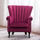 Vintage Wing Back Armchair Velvet Upholstered Queen Anne Legs Fireside Chair