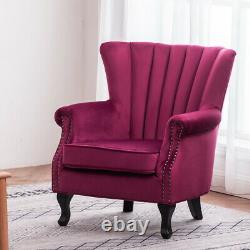 Vintage Wing Back Armchair Velvet Upholstered Queen Anne Legs Fireside Chair