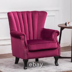 Vintage Wing Back Armchair Velvet Upholstered Queen Anne Legs Fireside Chair
