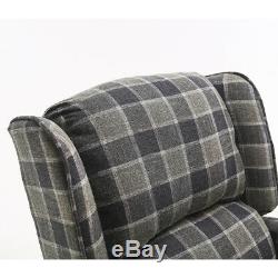 Vintage Wing Back Fireside Check Lounge Fabric Armchair Sofa Recliner Tub Chairs