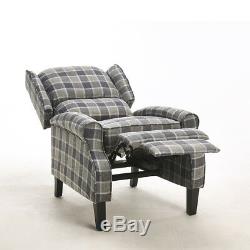 Vintage Wing Back Fireside Check Lounge Fabric Armchair Sofa Recliner Tub Chairs