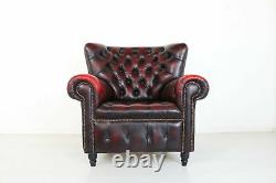 Vintage Wing Back Leather Chesterfield Armchair, Red Oxblood Fireside Chair