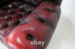 Vintage Wing Back Leather Chesterfield Armchair, Red Oxblood Fireside Chair