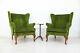 Vintage Wing Back Matching Pair Of Fireside Armchairs Immaculate Green Velour