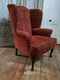 Vintage Wing High Back Upholstered SPRUNG Solid Fireside Library Armchair Chair