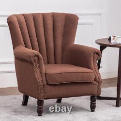 Vintage Wingback Armchair Linen Upholstered Fireside Sofa Chair Home Furniture