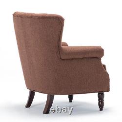Vintage Wingback Armchair Linen Upholstered Fireside Sofa Chair Home Furniture