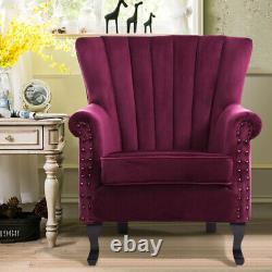 Vintage Wingback Armchair Velvet Fireside Sofa Soft Chair High Shell Back Lounge