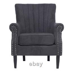 Vintage Wingback Armchair Velvet Linen High Back with Nailhead Chair Sofa Fireside