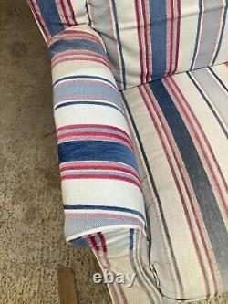 Vintage Wingback Fireside Reclining Armchair Tapestry + Striped Cover