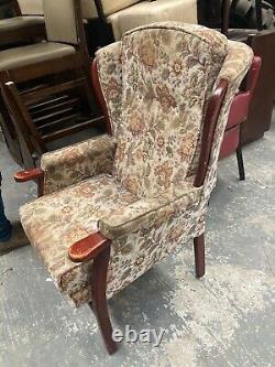 Vintage Wooden Framed Fireside Wingback Armchair needs cleaning