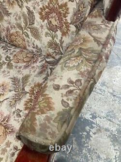 Vintage Wooden Framed Fireside Wingback Armchair needs cleaning