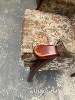 Vintage Wooden Framed Fireside Wingback Armchair needs cleaning