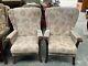 Vintage Wooden Framed Fireside Wingback Armchairs X 2 Needs Cleaning
