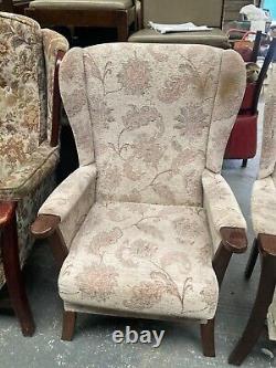 Vintage Wooden Framed Fireside Wingback Armchairs x 2 needs cleaning