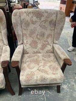 Vintage Wooden Framed Fireside Wingback Armchairs x 2 needs cleaning