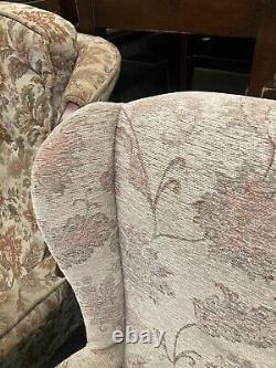 Vintage Wooden Framed Fireside Wingback Armchairs x 2 needs cleaning