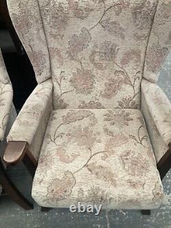 Vintage Wooden Framed Fireside Wingback Armchairs x 2 needs cleaning