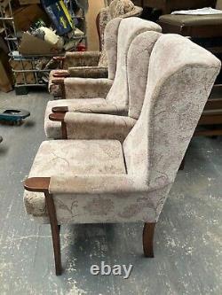 Vintage Wooden Framed Fireside Wingback Armchairs x 2 needs cleaning