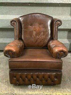 Vintage leather wingback chesterfield armchair studded lounge fireside chair