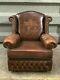 Vintage Leather Wingback Chesterfield Armchair Studded Lounge Fireside Chair