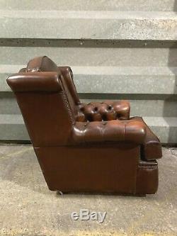 Vintage leather wingback chesterfield armchair studded lounge fireside chair