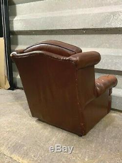 Vintage leather wingback chesterfield armchair studded lounge fireside chair