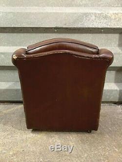 Vintage leather wingback chesterfield armchair studded lounge fireside chair