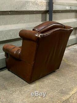 Vintage leather wingback chesterfield armchair studded lounge fireside chair
