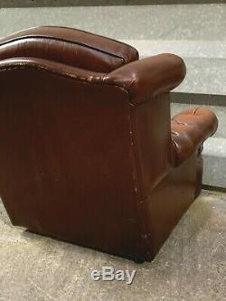 Vintage leather wingback chesterfield armchair studded lounge fireside chair