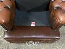 Vintage leather wingback chesterfield armchair studded lounge fireside chair