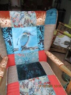 Vintage wingback fireside armchair, patchwork