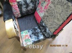 Vintage wingback fireside armchair patchwork Alice in Wonderland