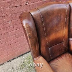 Vitnage Joris Wing Back Fire side Chair Sheepskin Leather Netherlands brown tan
