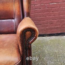 Vitnage Joris Wing Back Fire side Chair Sheepskin Leather Netherlands brown tan