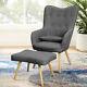 Wing Back Linen Accent Armchair Tub Chair Home Fireside Bedroom Seat Withfootstool