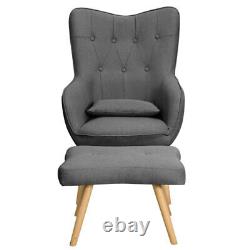 WING BACK LINEN ACCENT ARMCHAIR TUB CHAIR HOME FIRESIDE BEDROOM SEAT WithFOOTSTOOL