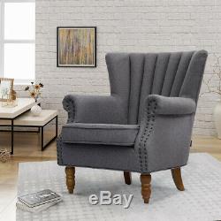 Warmiehomy Linen Fabric Queen Anne Wing Chair Fireside High Back Armchair Sofa